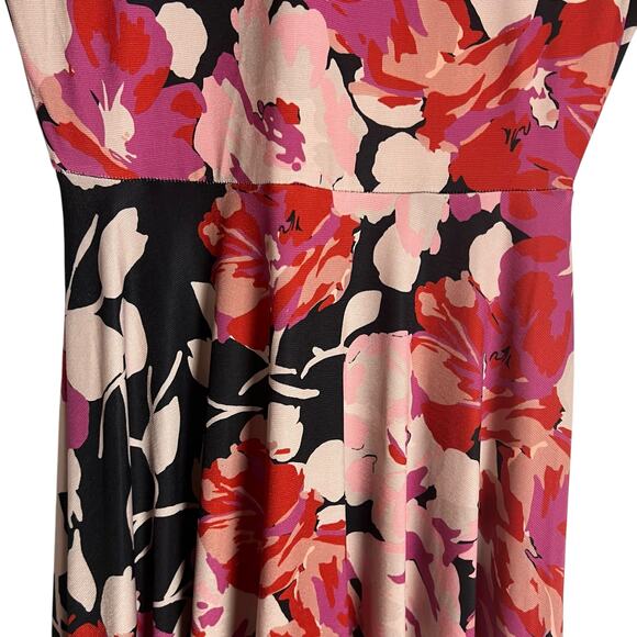 Zara High Neck Pink Floral Print Elbow Sleeve Tie Back Midi Dress Size Small - Picture 7 of 12